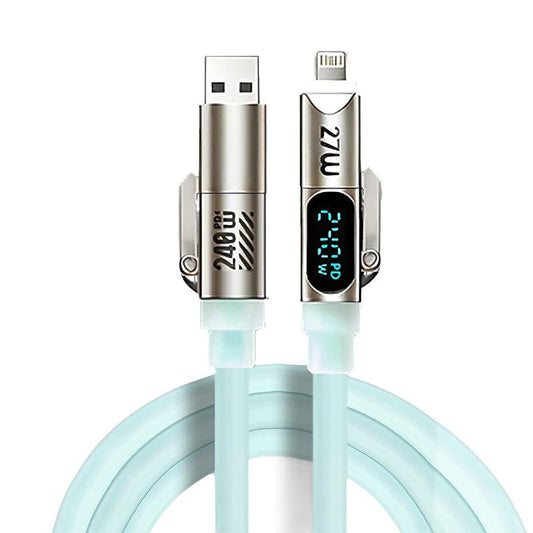 240W 4-In-1 Charging Cable, USB a Type C Lightning, Aluminum Alloy, Liquid Silicone, Compatible with Iphone 17/16/15, Ipad, Samsung, Laptops